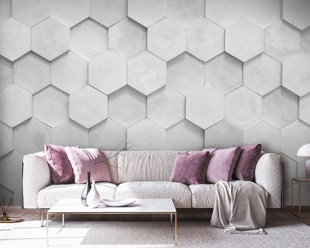 Hexagoane albe cu umbre într-un interior