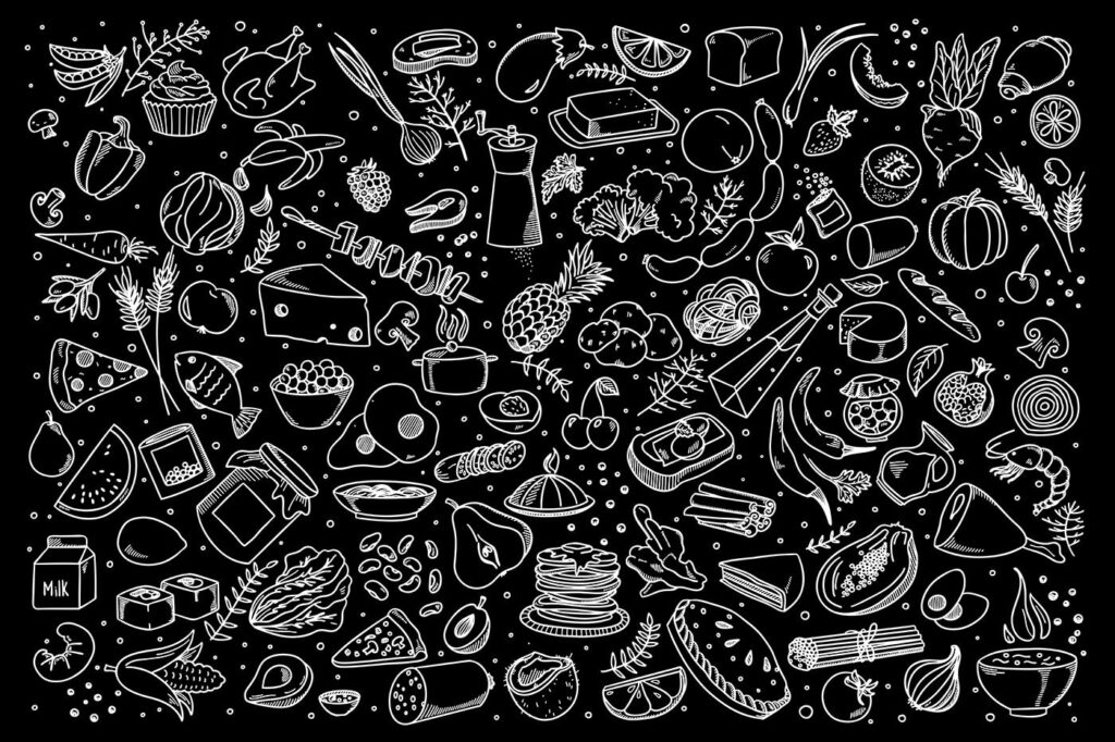 Desene culinare pe negru — design complet