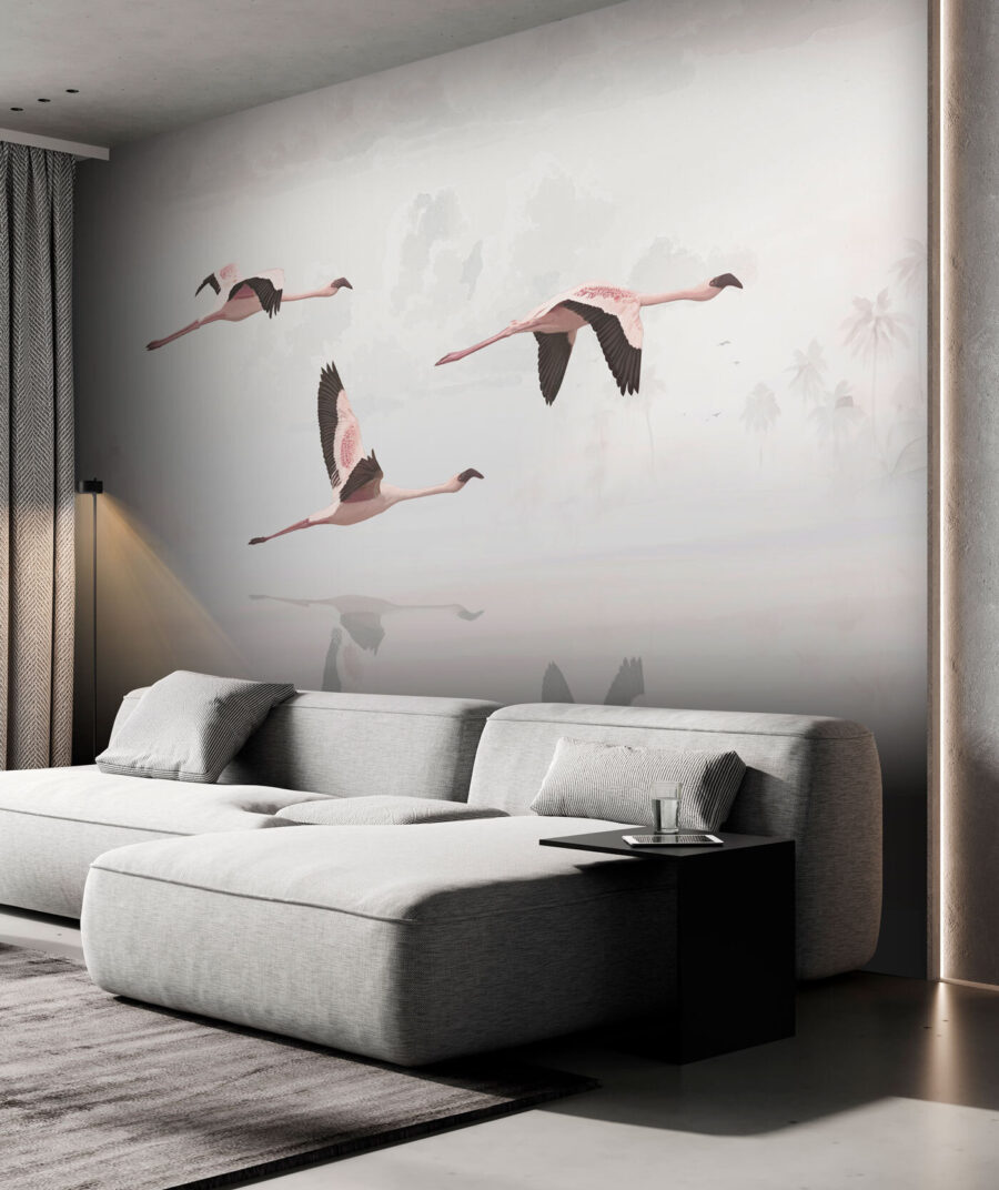 Flamingi peste apă pală — interior 1