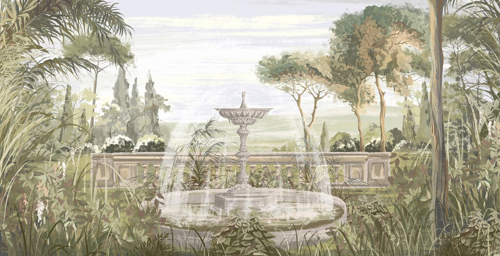 Fântână în grădină tropicală — design complet