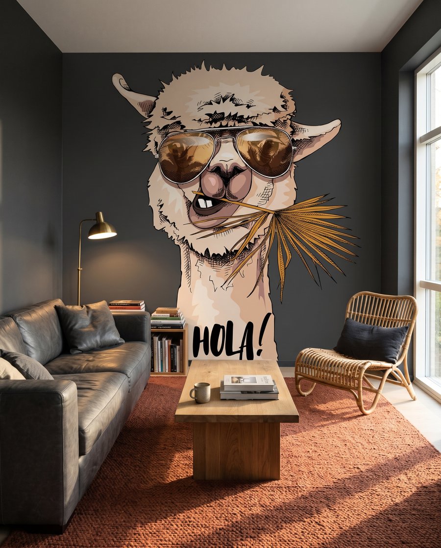 Lama cu ochelari într-un interior