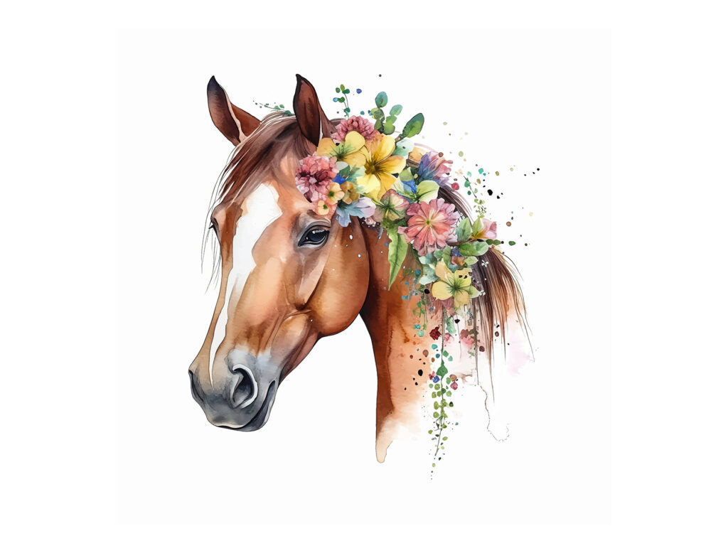 Cal cu coamă florală — design complet