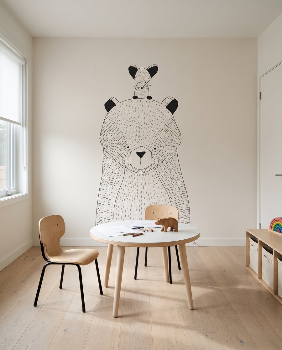 Șoricel pe urs într-un interior