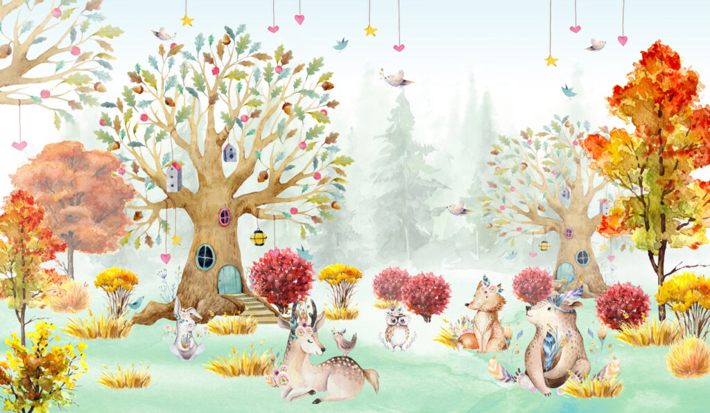 Animale lângă cabană — design complet