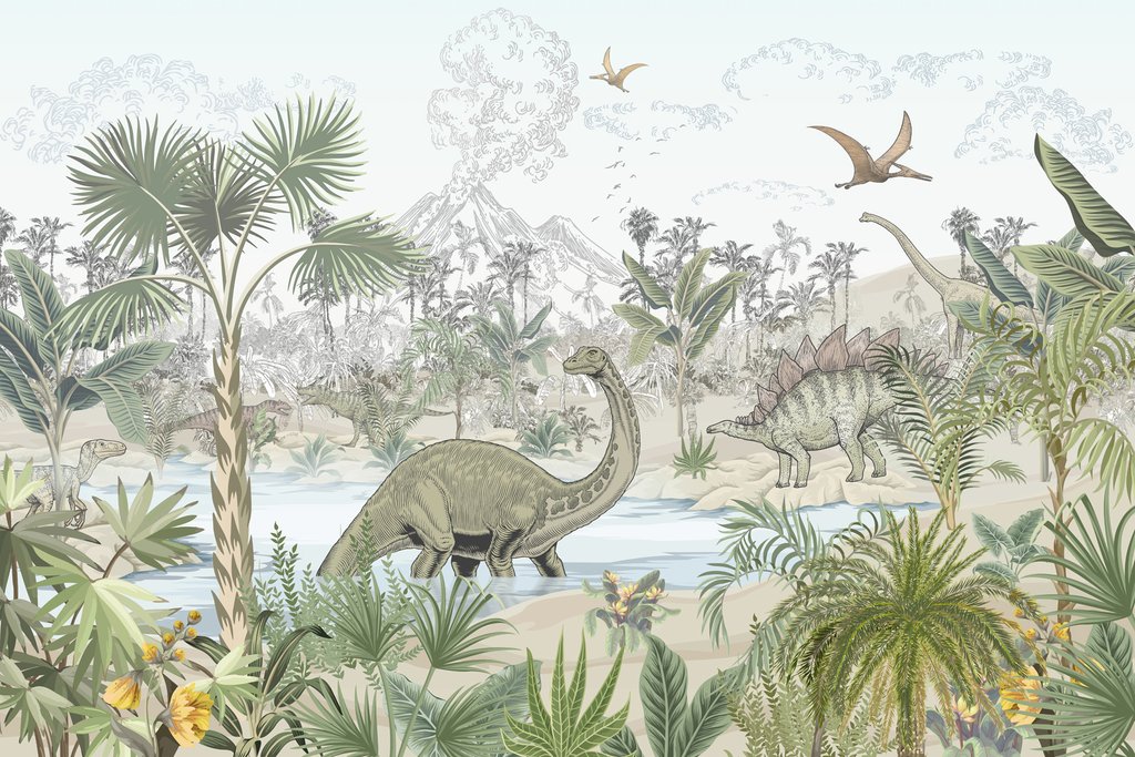 Dinozauri lângă un iaz — design complet