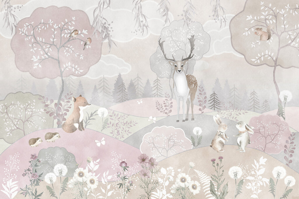 Animale pe dealuri roz — design complet