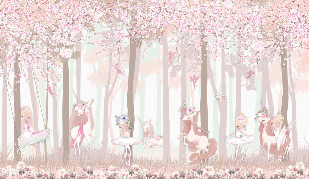 Unicorni în pădure roz — design complet