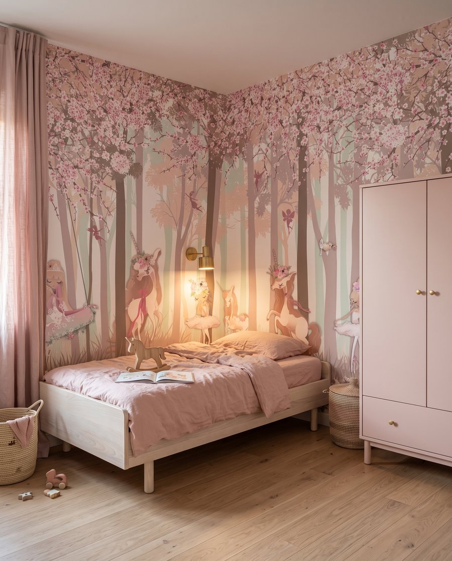 Unicorni în pădure roz într-un interior
