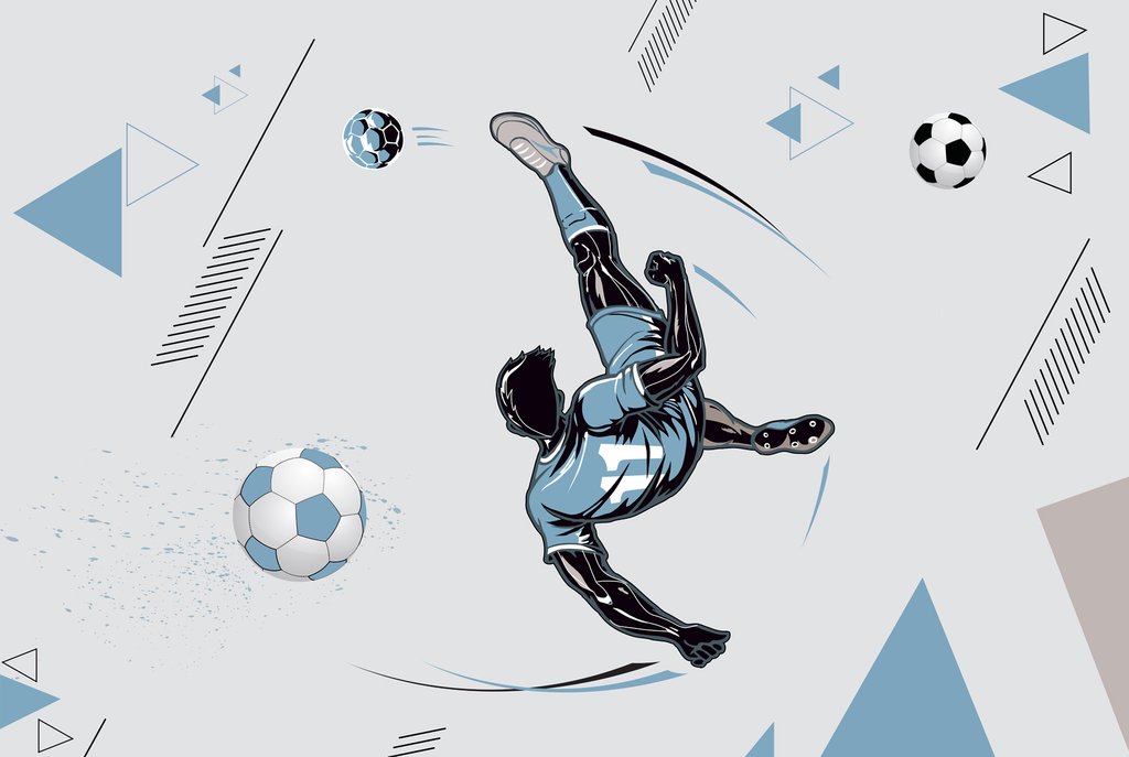 Fotbalist în salt albastru — design complet
