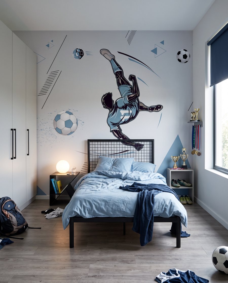 Fotbalist în salt albastru — interior 2