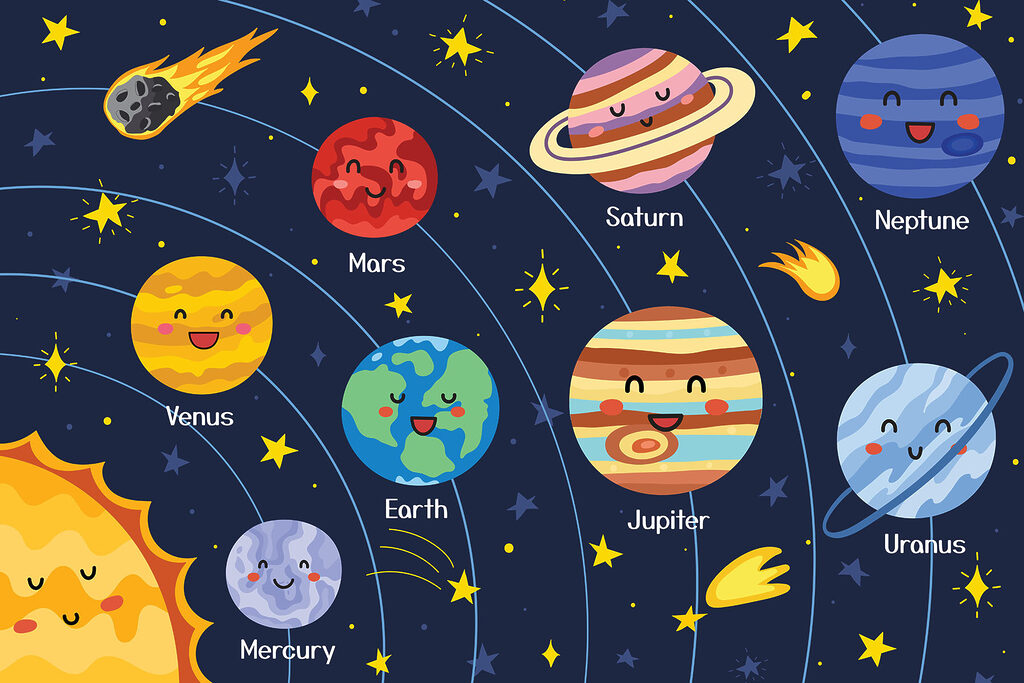 Planete cu fețe vesele — design complet