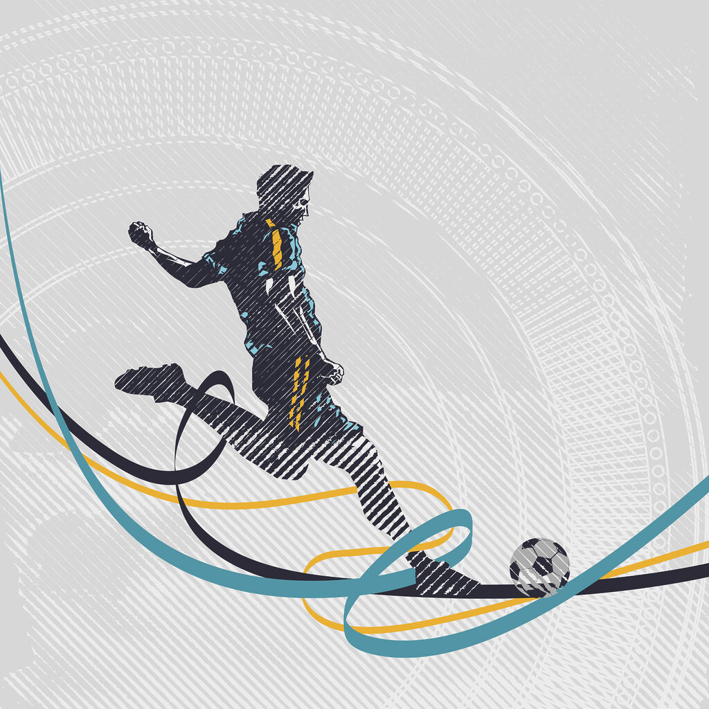 Fotbalist pe dungi colorate — design complet
