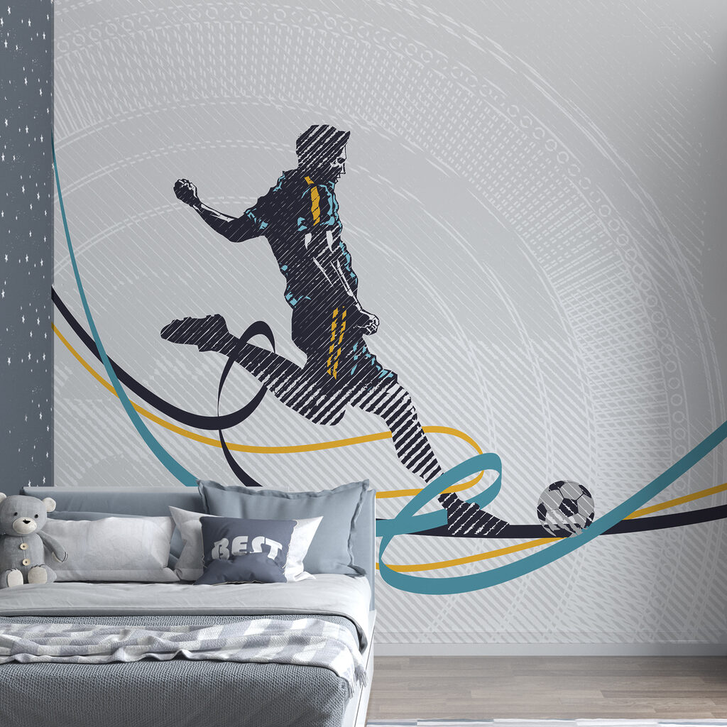 Fotbalist pe dungi colorate într-un interior