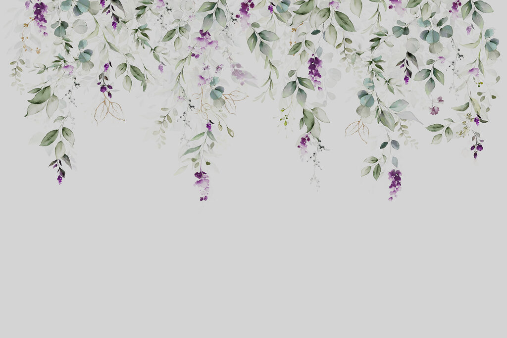 Flori mov pe ramuri — design complet