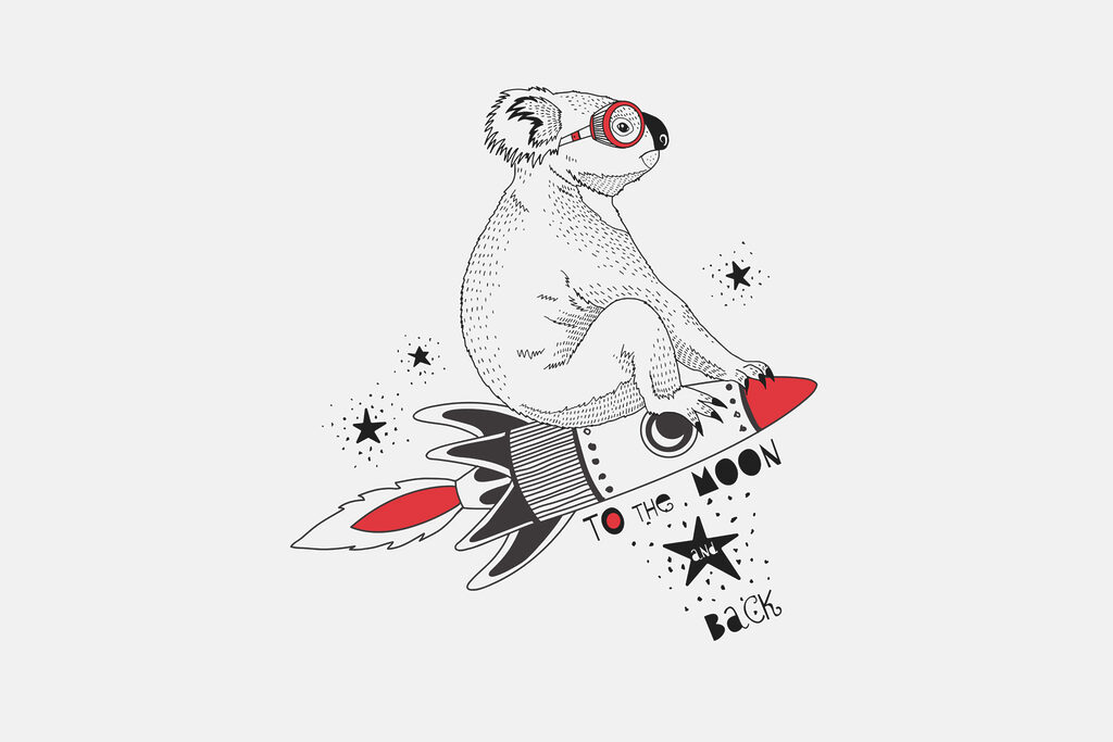 Koala pe rachetă — design complet
