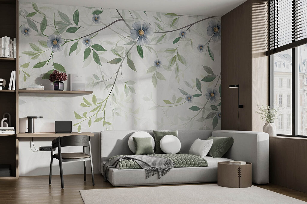 Flori albastre pe crenguțe — interior 1