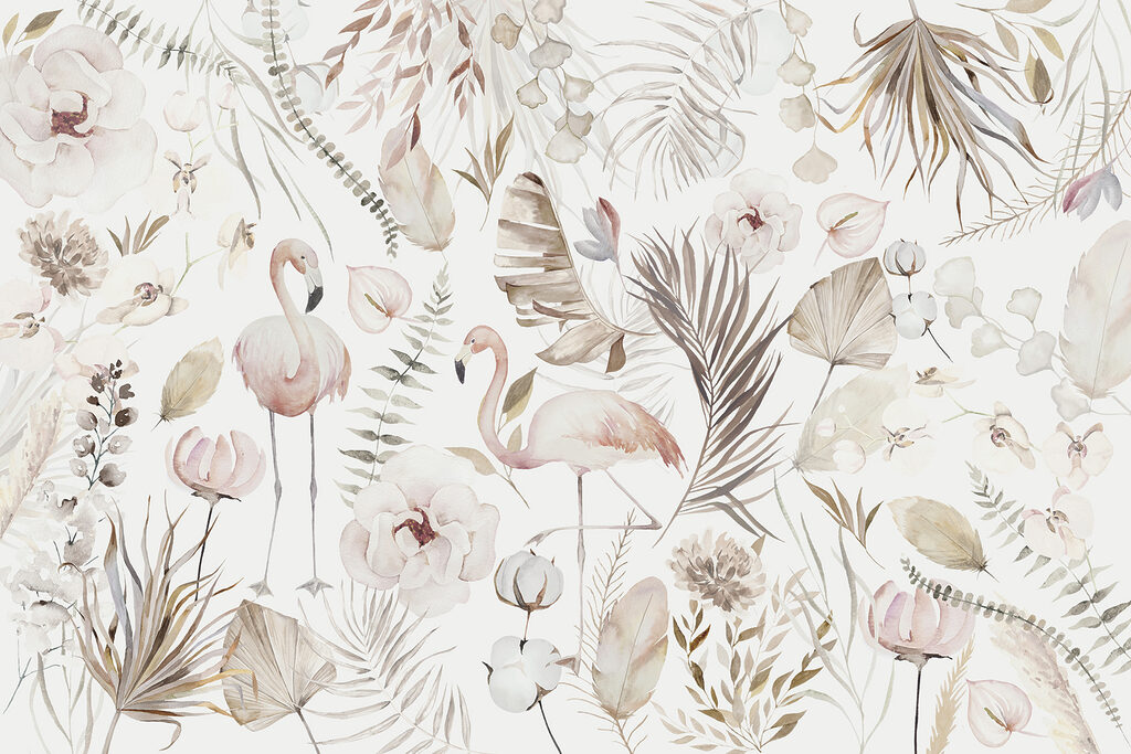Flamingi printre flori — design complet