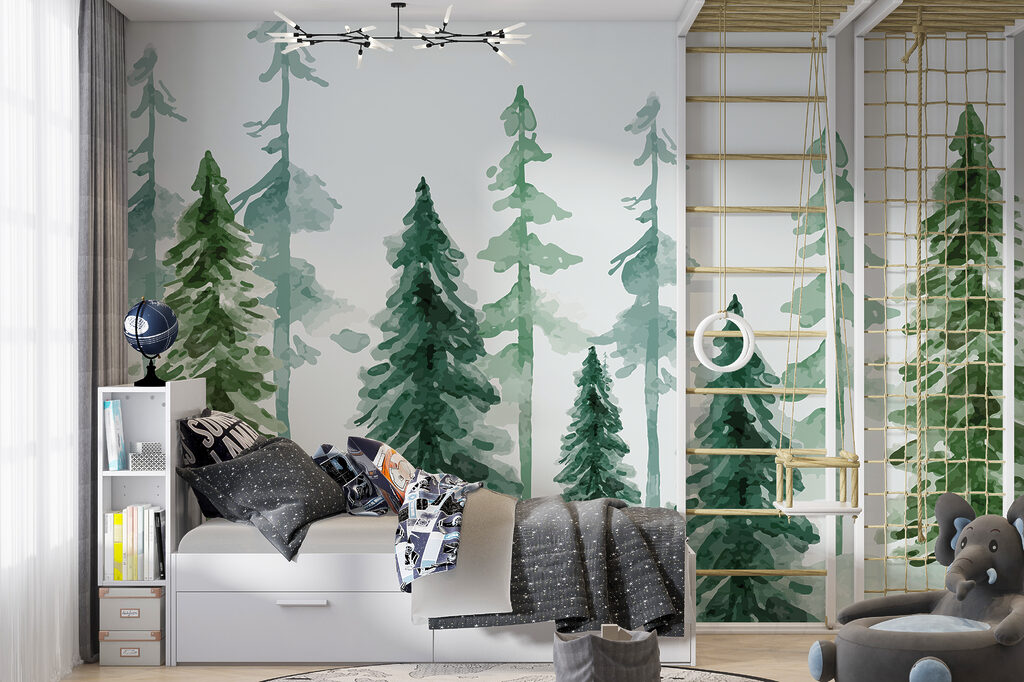 Pini în acuarelă verde — interior 1