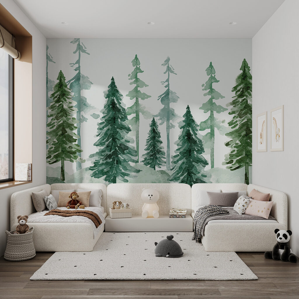 Pini în acuarelă verde — interior 2