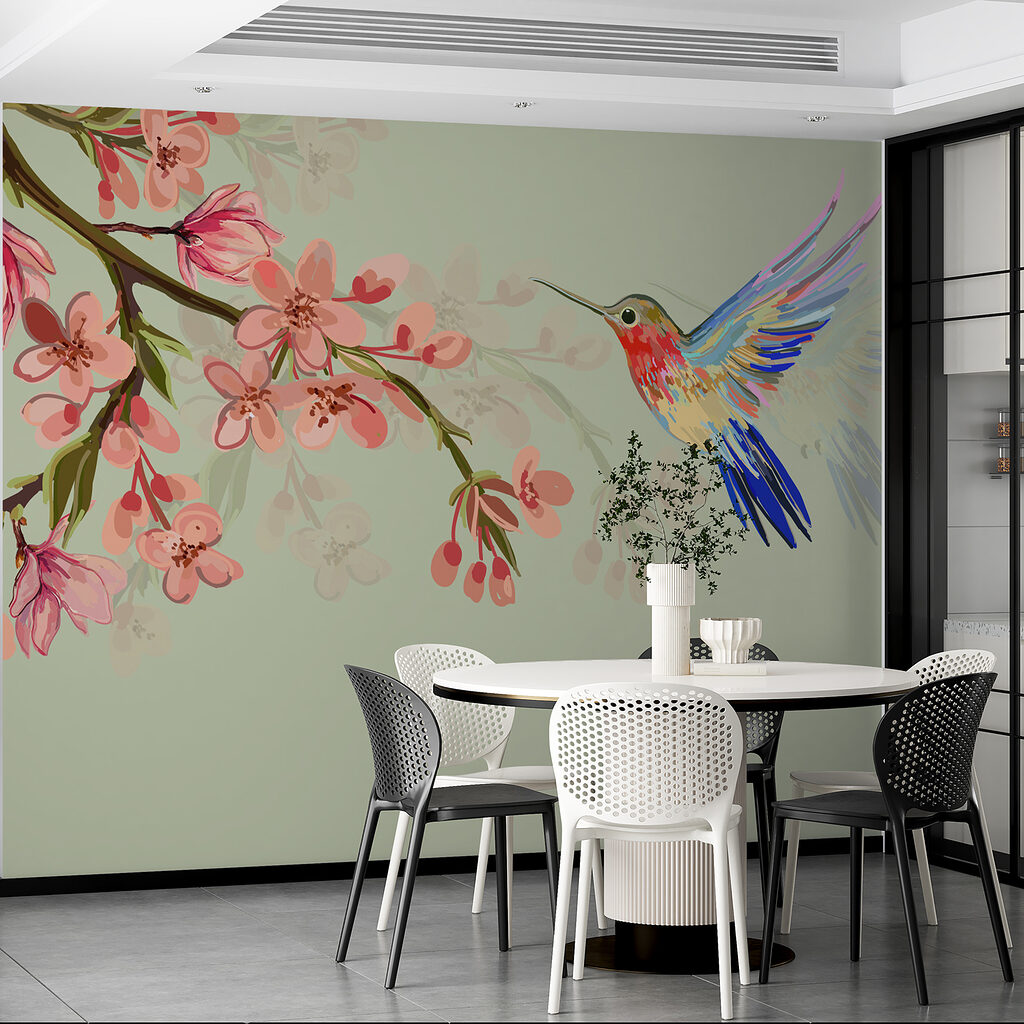 Colibri lângă flori roz — interior 3