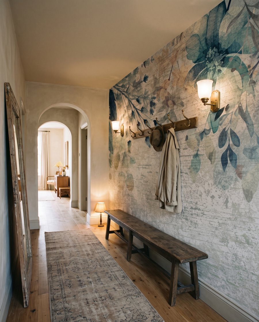 Flori albastre pe patină — interior 5