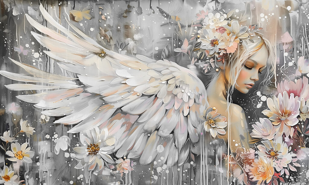 Înger printre flori albe — design complet