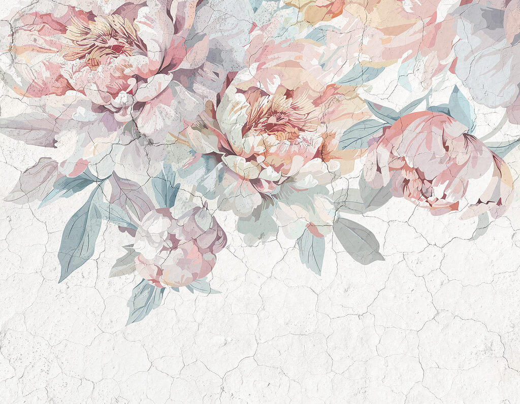 Pioni pastel deasupra vopselei — design complet