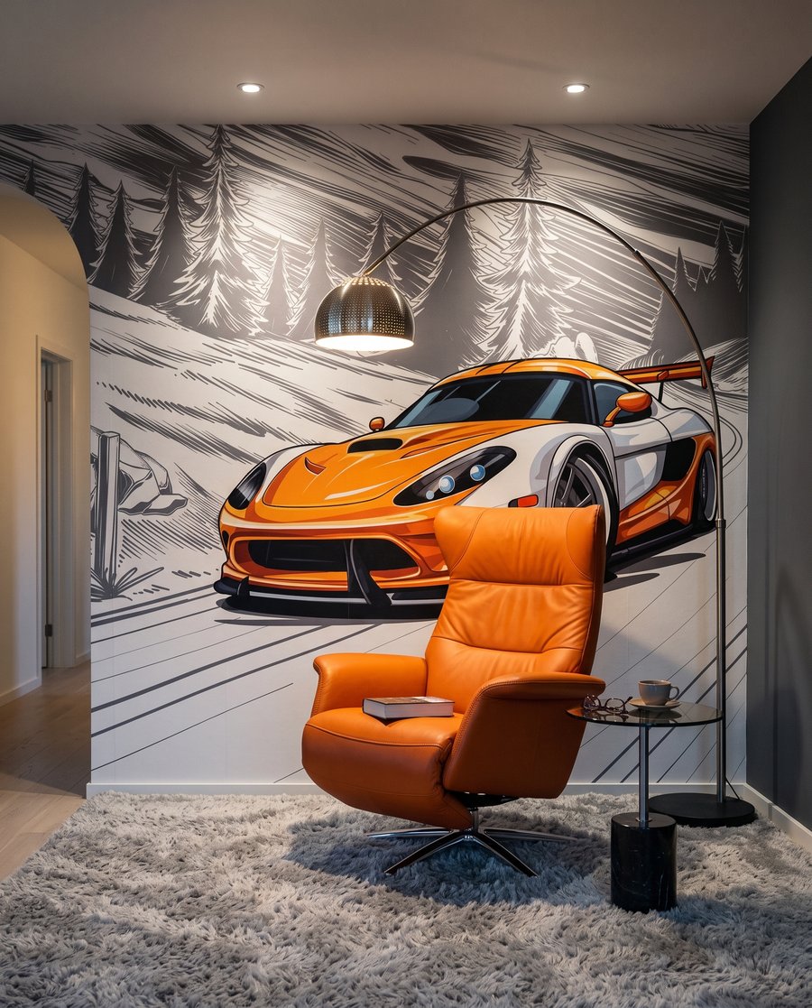 Mașină sport portocalie — interior 4