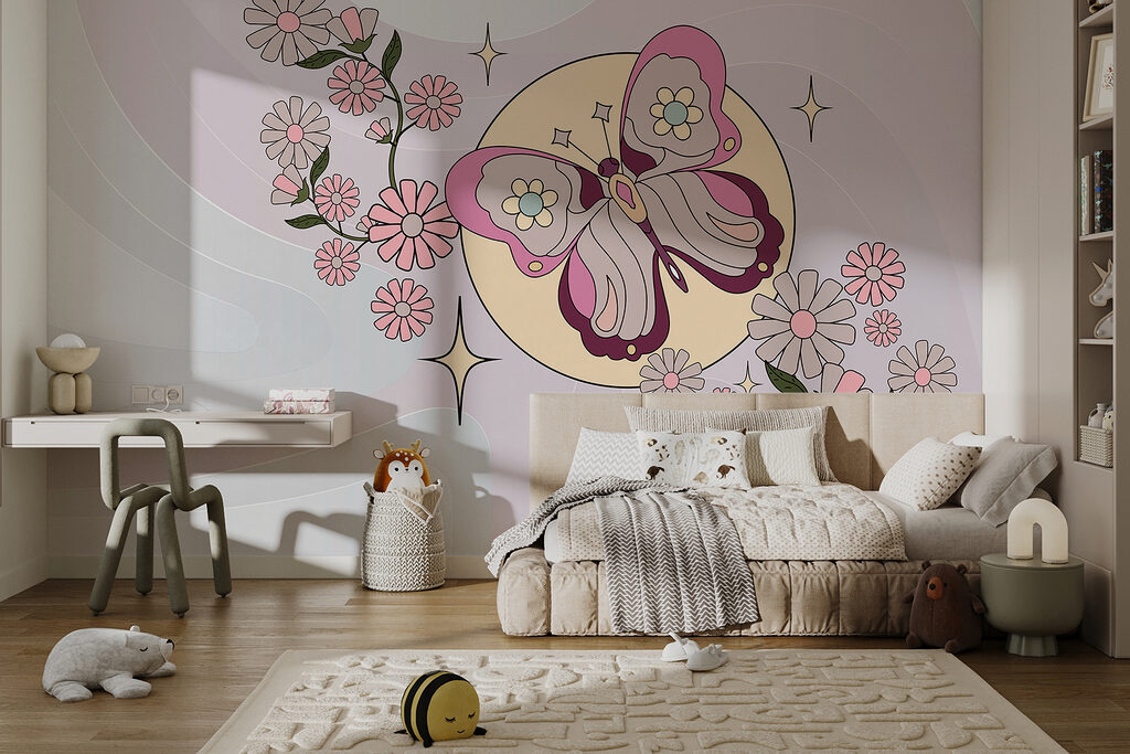 Fluture deasupra florilor roz — interior 1