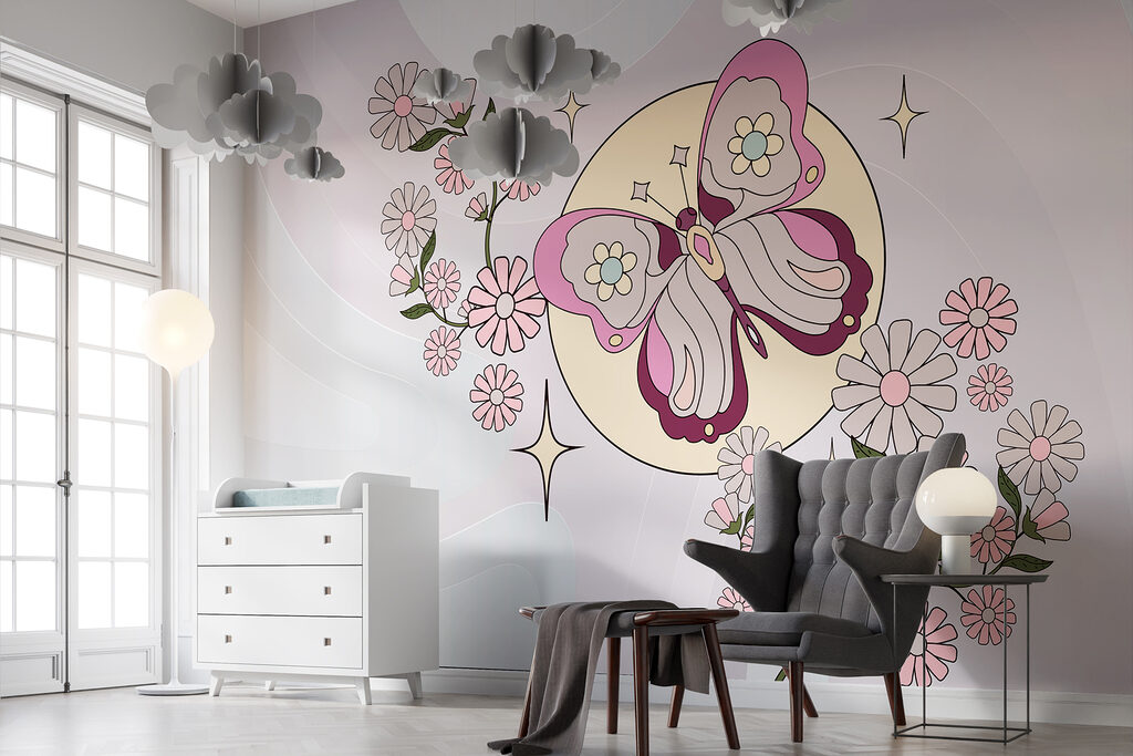 Fluture deasupra florilor roz — interior 2