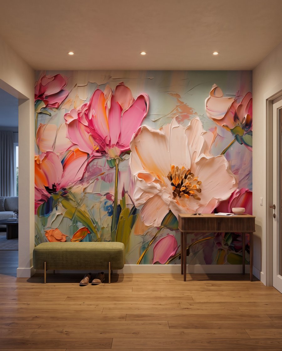 Flori roz în tușe — interior 6