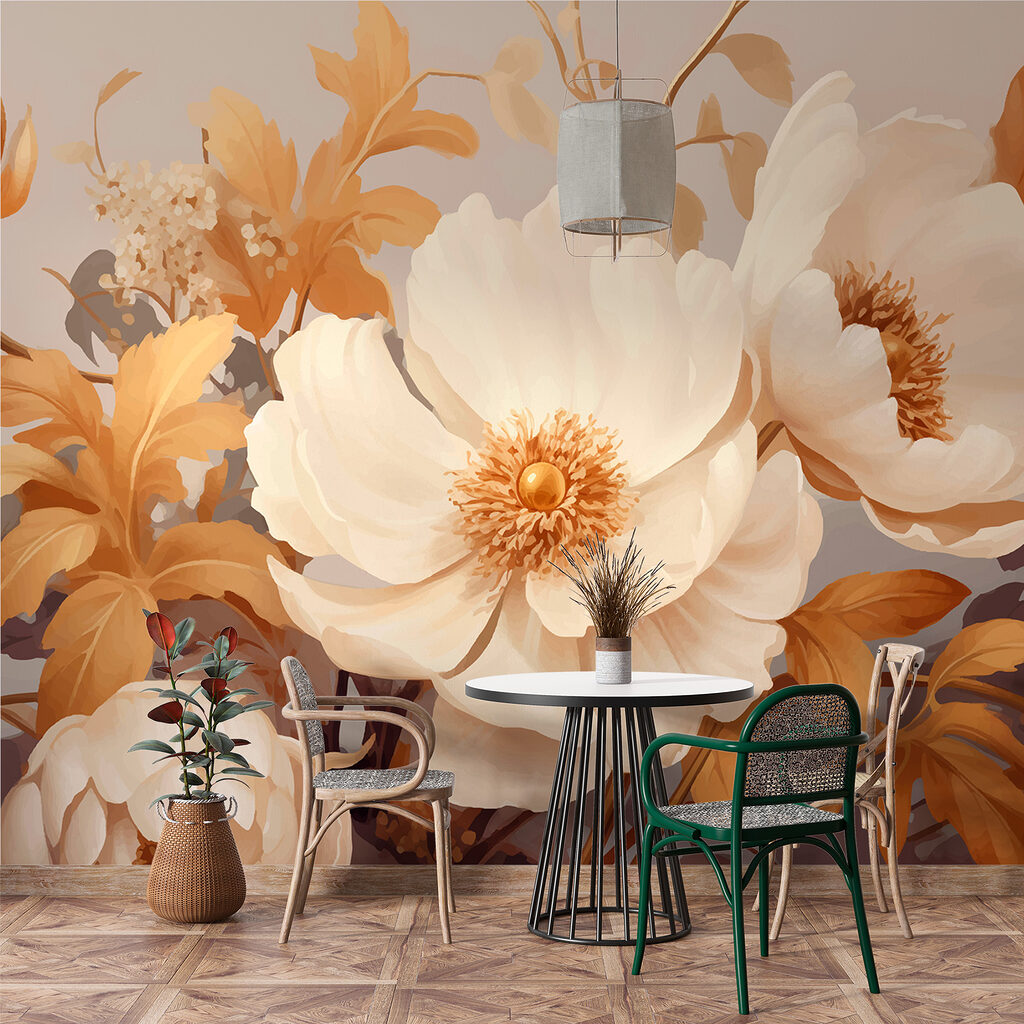 Flori mari, frunze ocru — interior 1