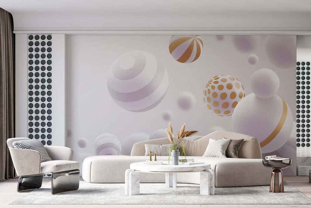 Sfere albe, accente aurii — interior 1