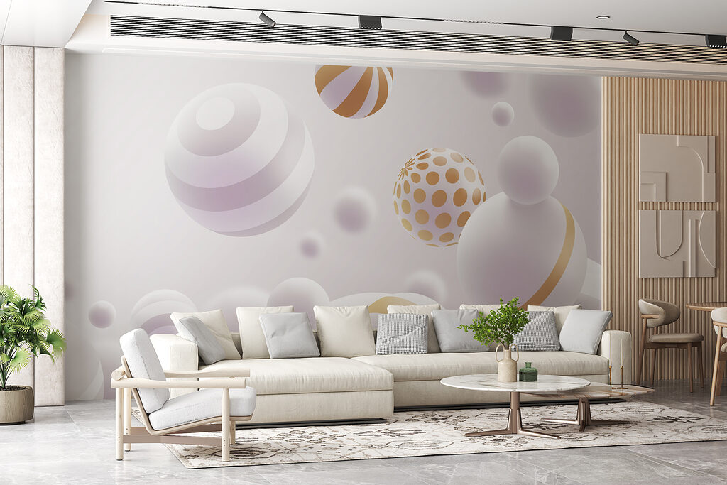 Sfere albe, accente aurii — interior 3