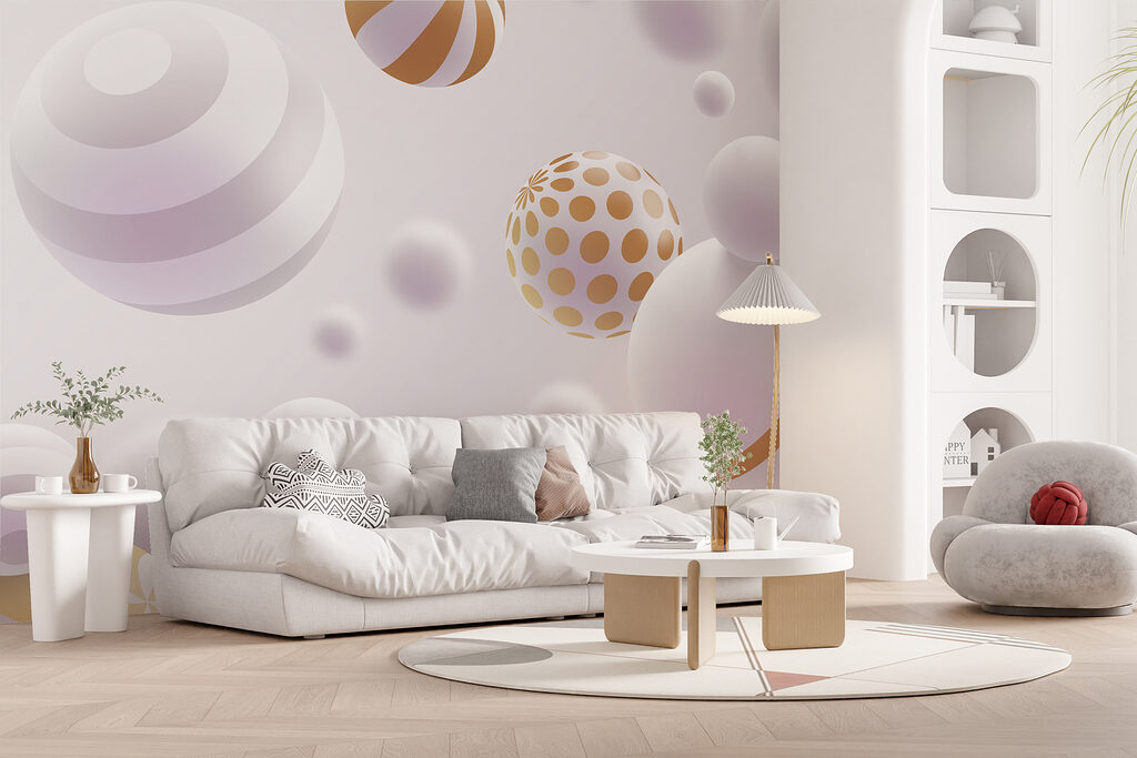 Sfere albe, accente aurii — interior 4