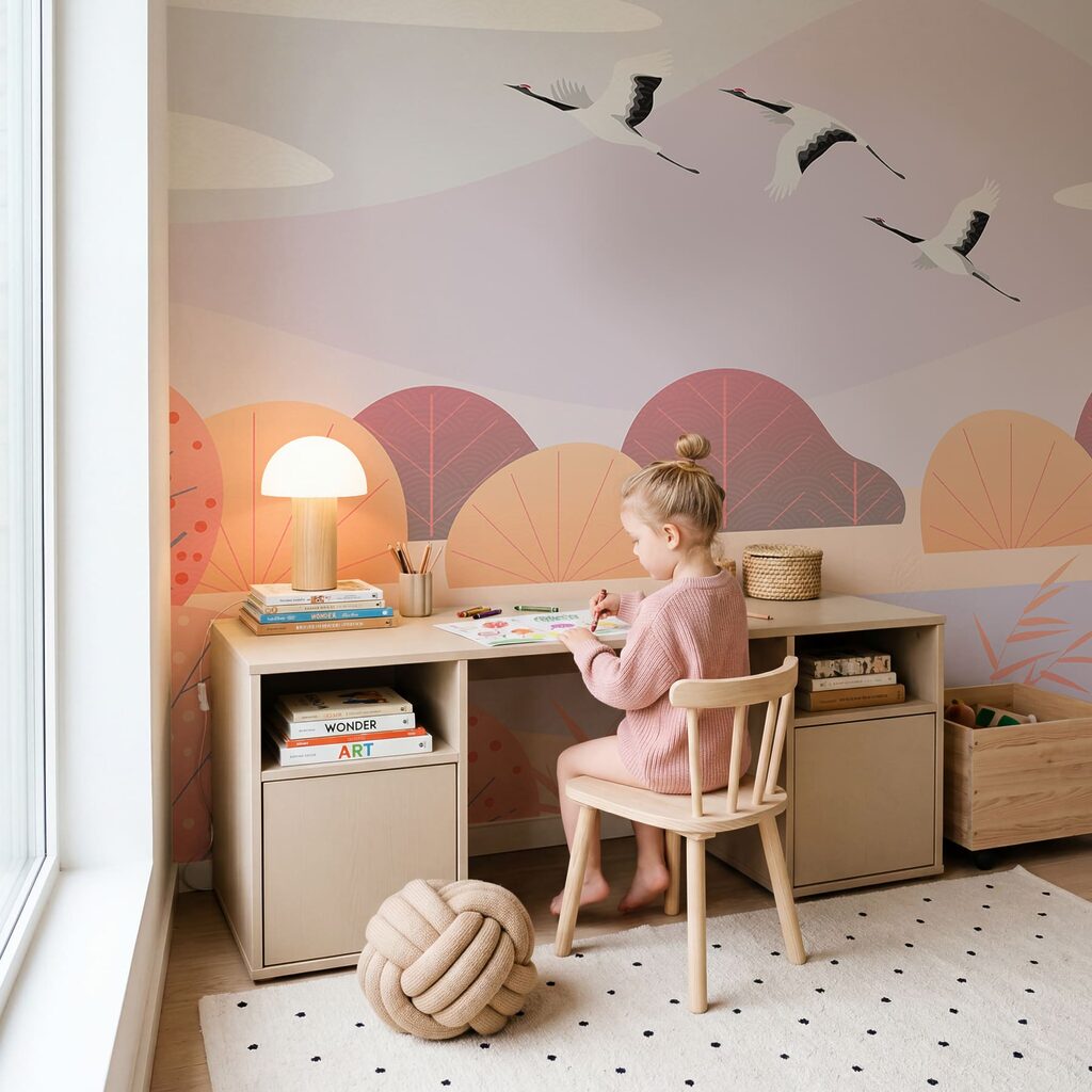 Cocori peste copaci pastelați — interior 2