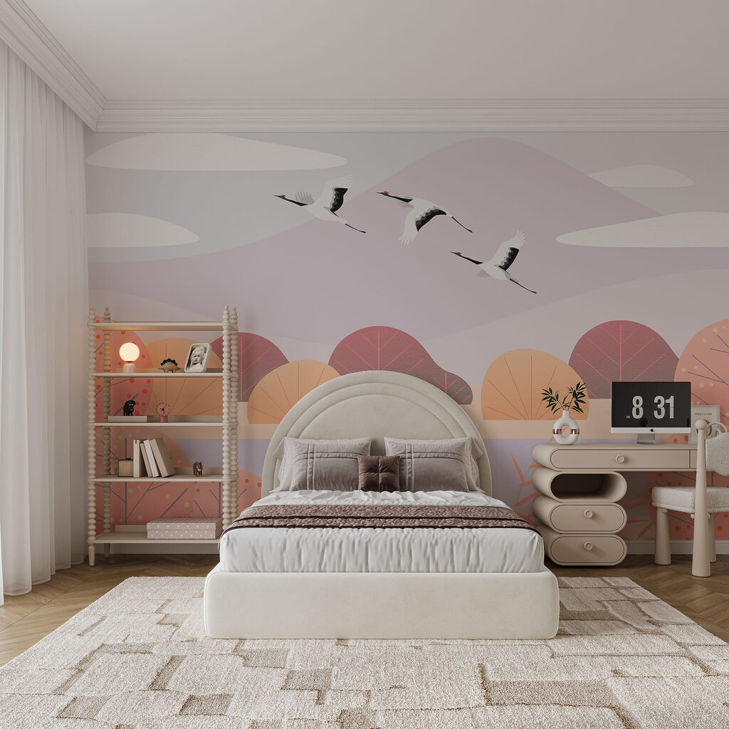 Cocori peste copaci pastelați — interior 1