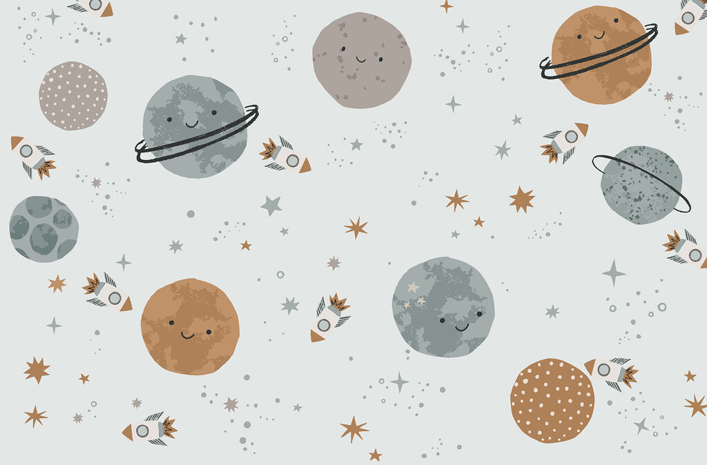 Planete prietenoase pe albastru — design complet