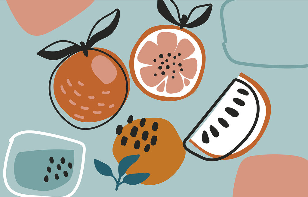 Fructe în desen jucăuș — design complet