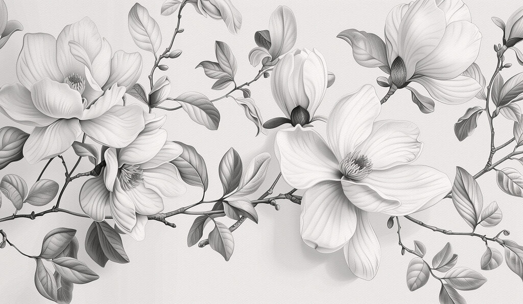 Magnolii în creion gri — design complet
