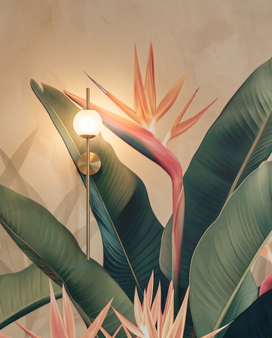 Flori tropicale între frunze — detaliu