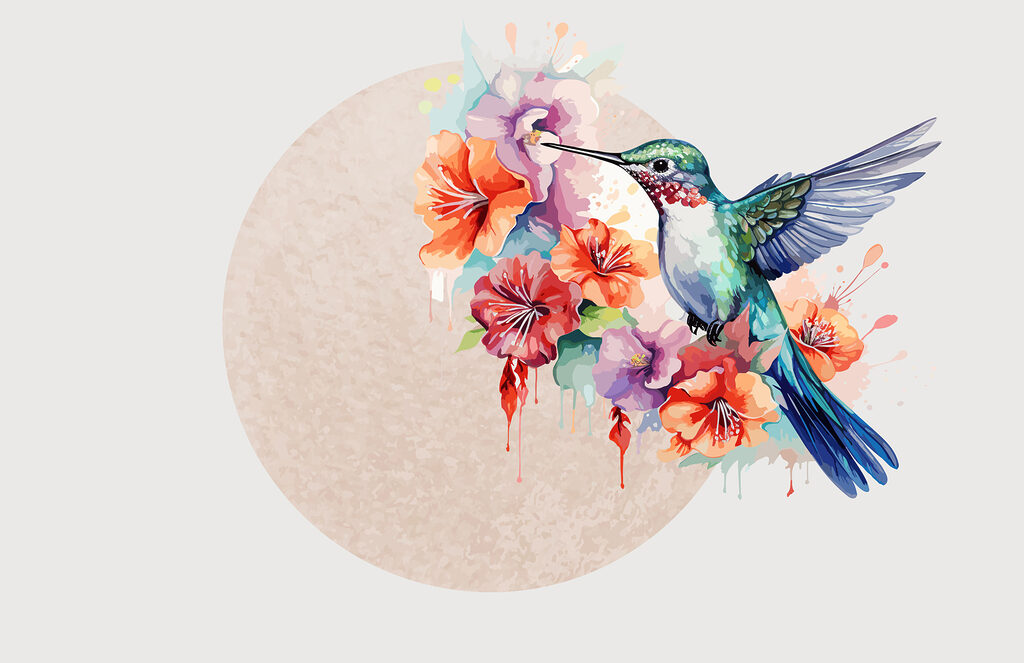 Colibri în cerc luminos — design complet