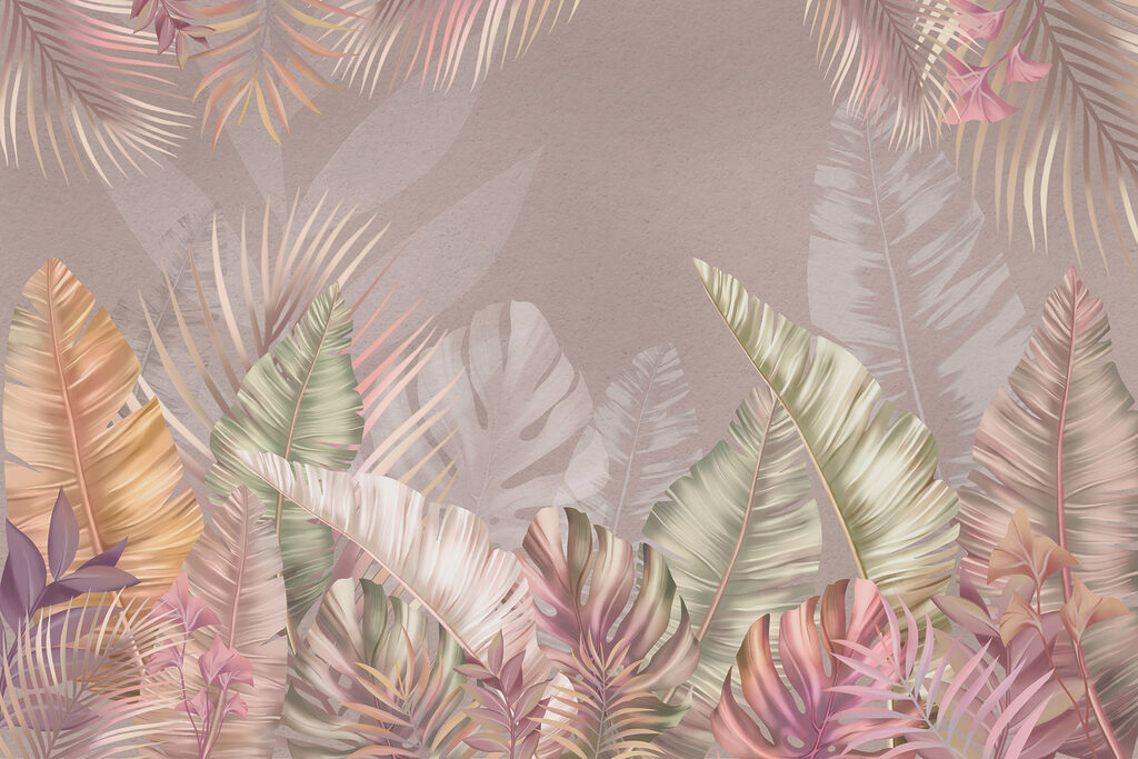 Frunze pastel, centru roz — design complet