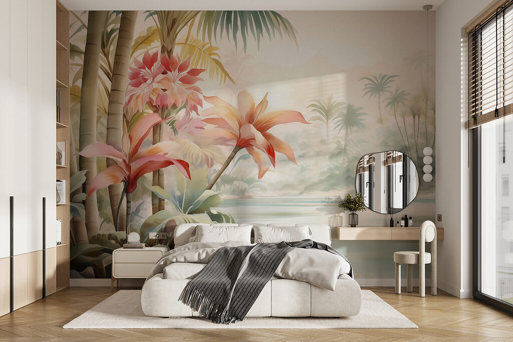 Flori roz tropicale într-un interior