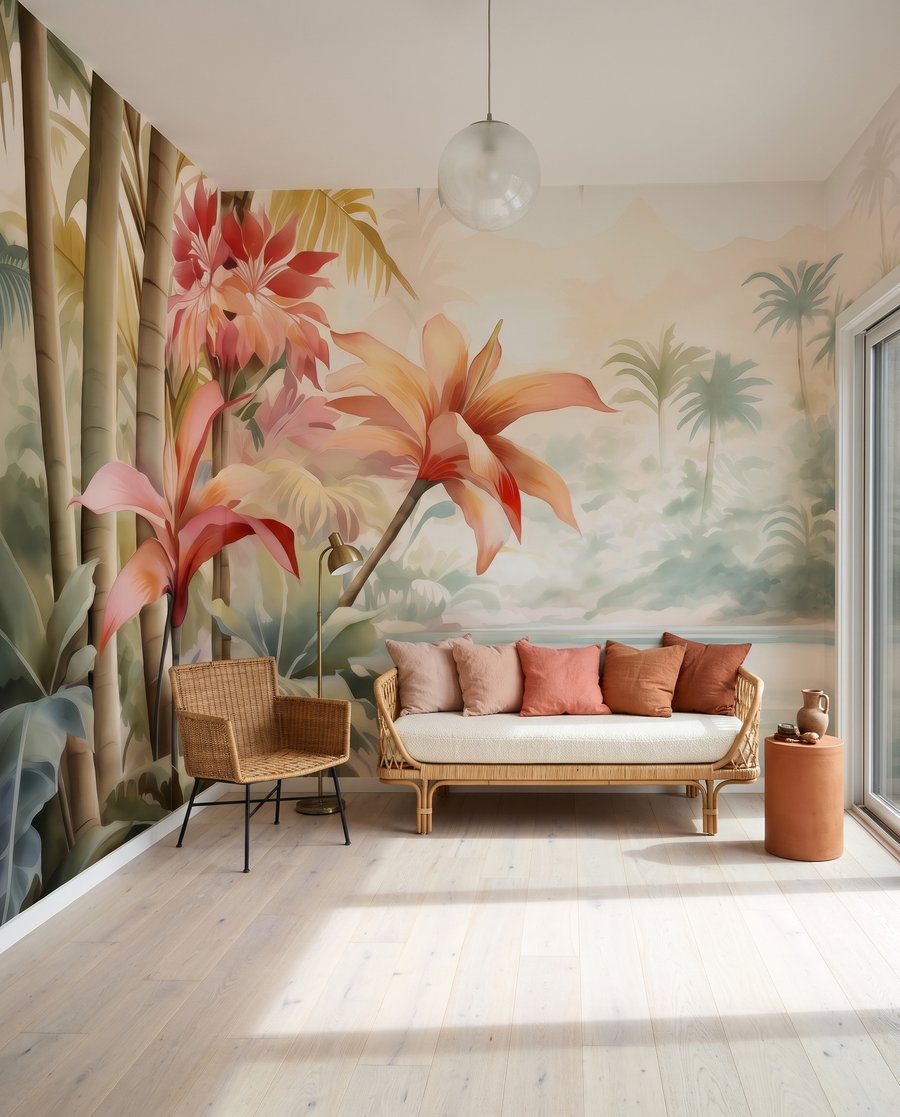 Flori roz tropicale într-un interior
