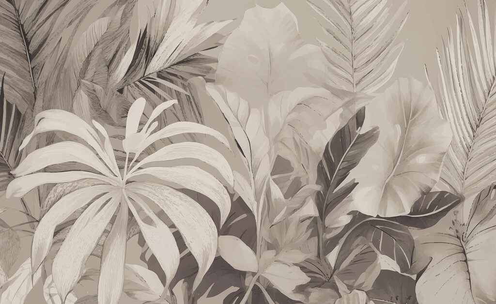 Frunze tropicale cenușii — design complet