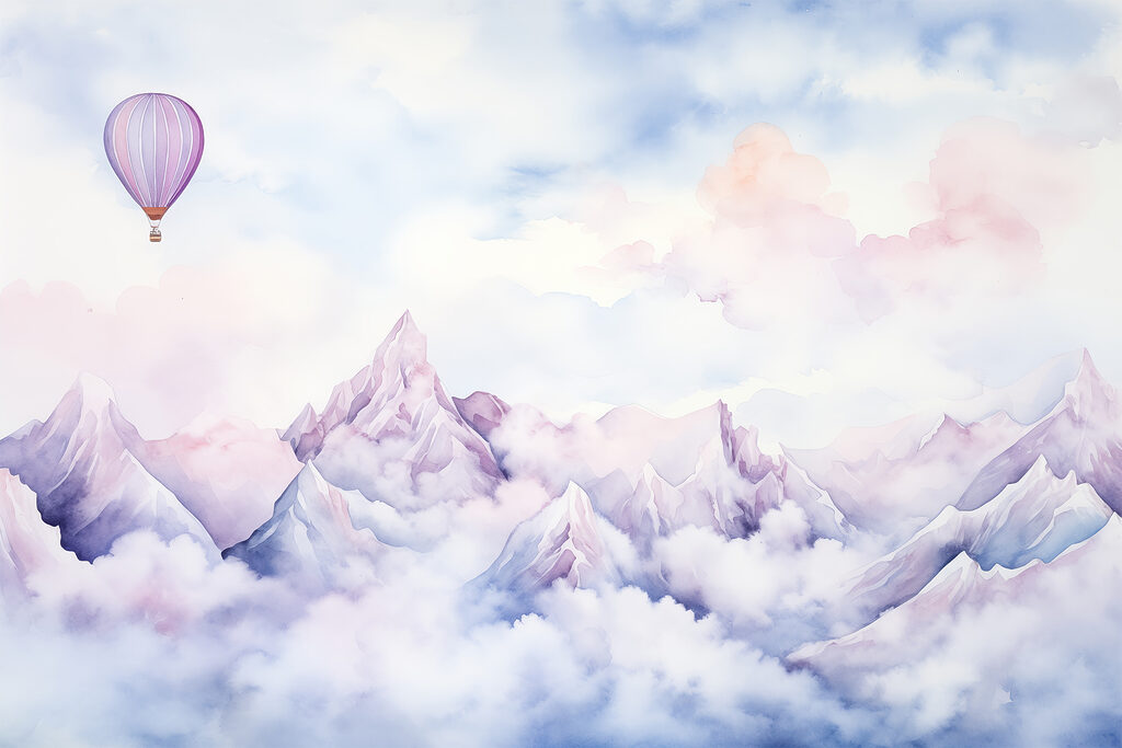 Balon liliachiu deasupra munților — design complet