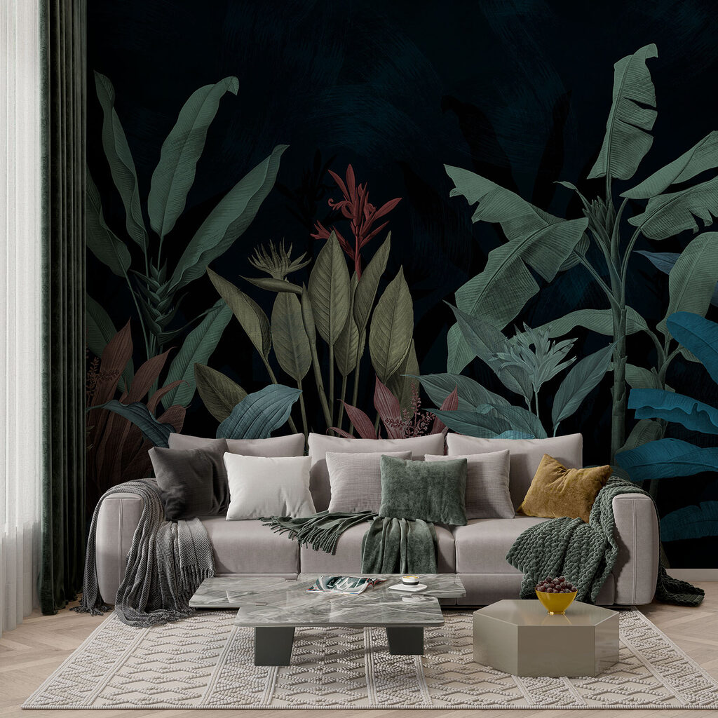 Frunze tropicale pe petrol — interior 4