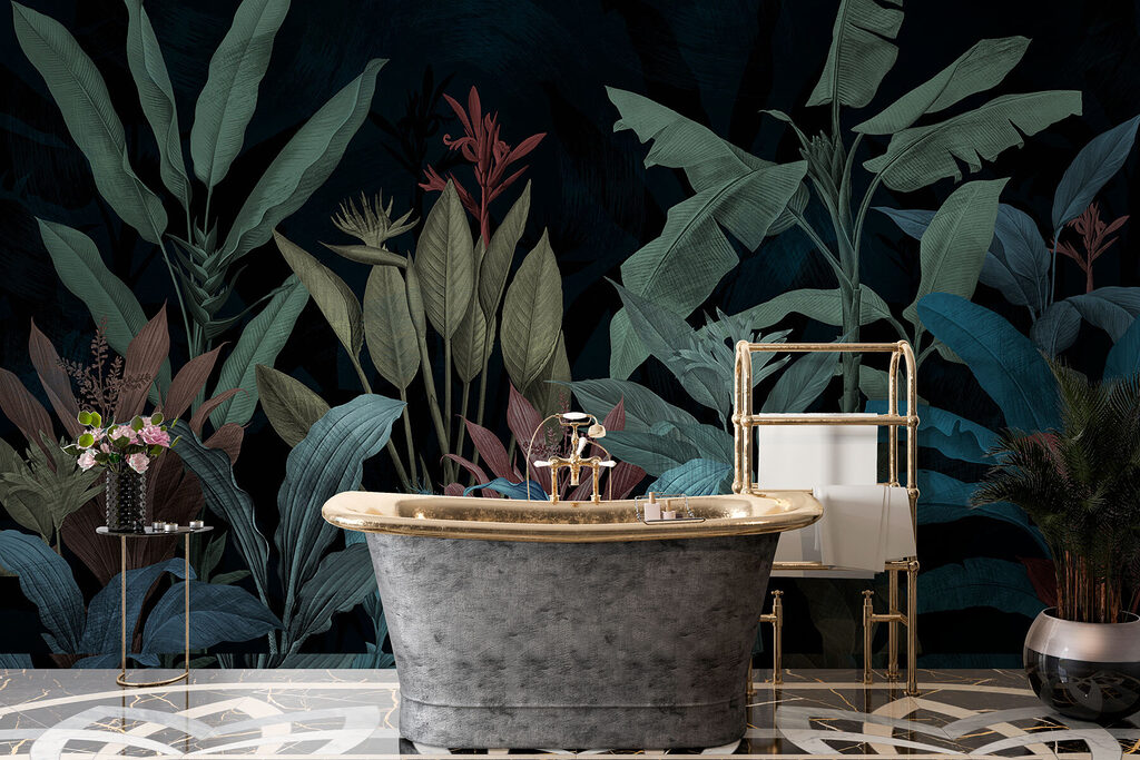 Frunze tropicale pe petrol — interior 5