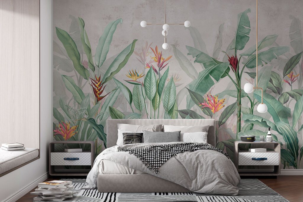 Frunze tropicale pe petrol — interior 3